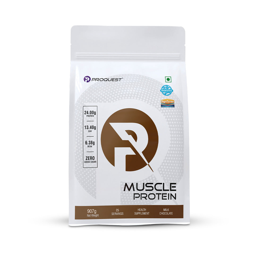 Proquest Muscle Protein with 24Gm Protein for Muscle Recovery & Gut Health - With Probiotics & Digezyme® Enzymes No Added Sugar Milk Chocolate Flavour - Men and Women