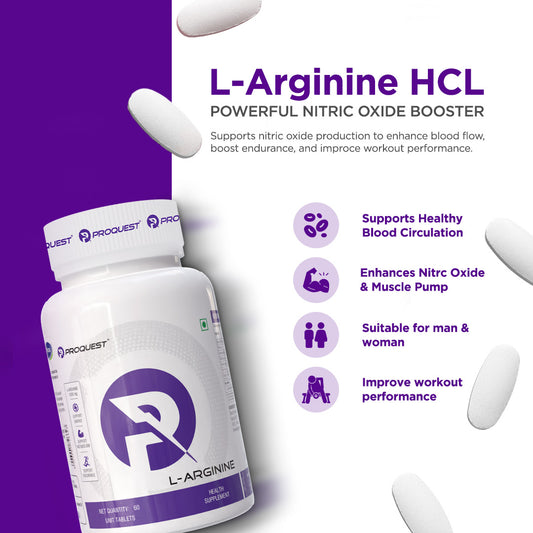 Proquest L-Arginine Supplements Tablet 60 - Supports Endurance, Blood Flow, Performance, Stamina & Muscle Recovery