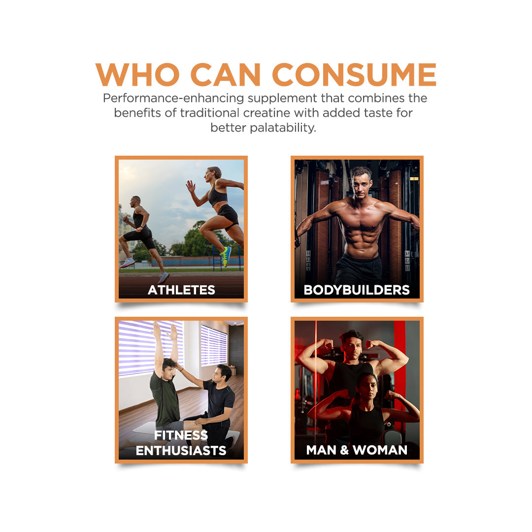 Crea Quest orange Flavour Creatine Monohydrate, instantly soluble & Rapid absorption