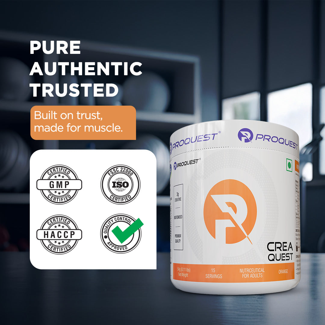 Crea Quest orange Flavour Creatine Monohydrate, instantly soluble & Rapid absorption