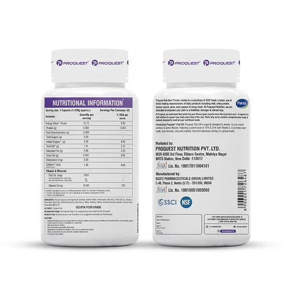 Back view of nutrition supplement container with detailed nutritional info and manufacturer details