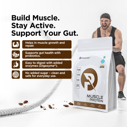 Proquest Muscle Protein with 24Gm Protein for Muscle Recovery & Gut Health - With Probiotics & Digezyme® Enzymes  No Added Sugar Milk Chocolate Flavour - Men and Women