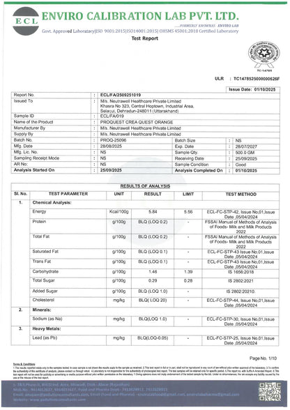 Crea Quest orange Flavour Creatine Monohydrate, instantly soluble & Rapid absorption