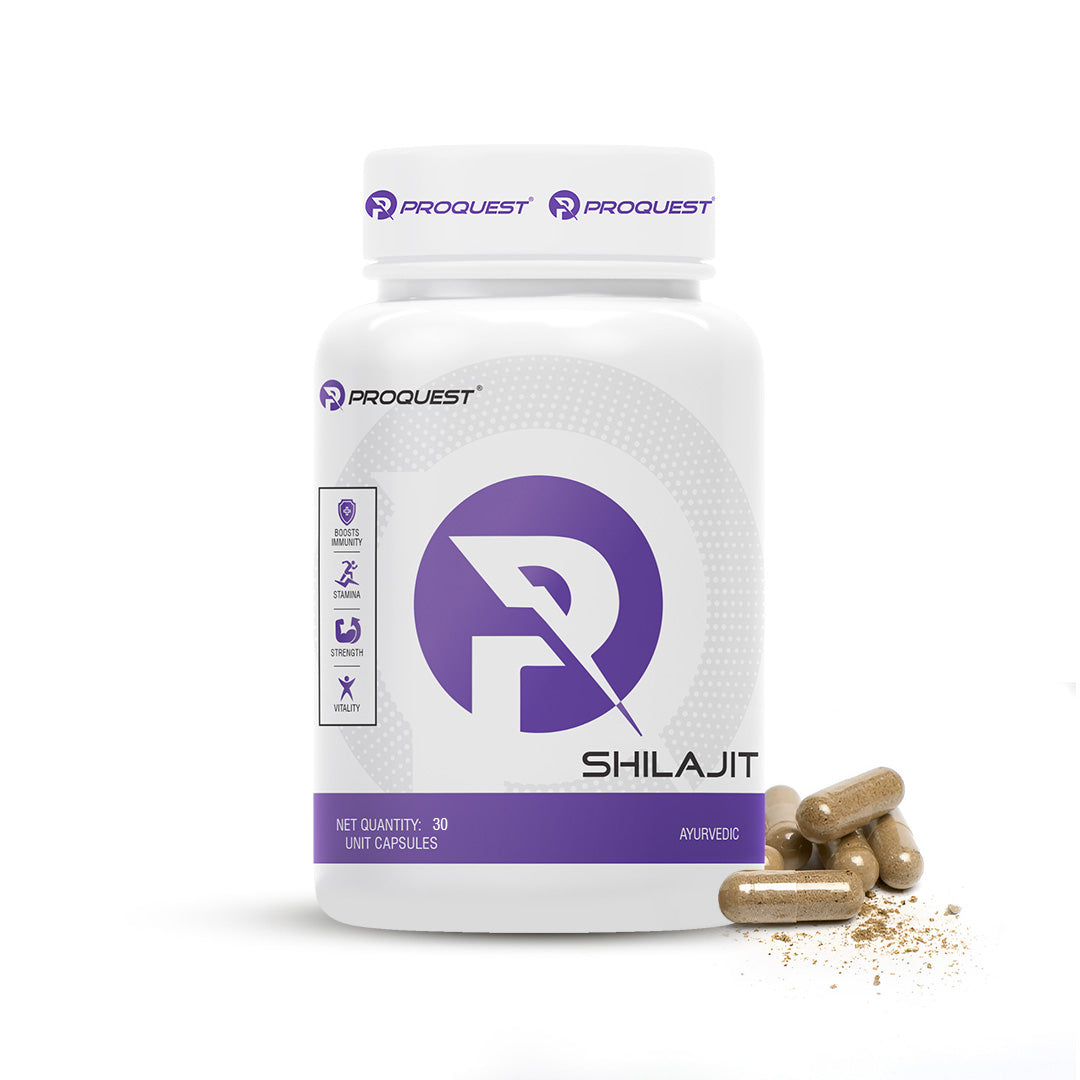 Proquest Shilajit supplement bottle with capsules on a white background