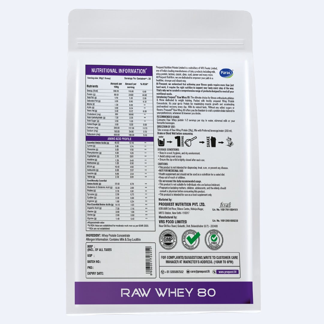 Raw Whey Protein 80% Concentrate, designed to fuel your fitness journey with high-quality protein.