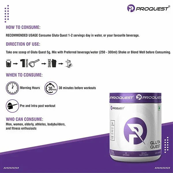Gluta Quest - 100% Pure Micronized L-Glutamine Powder Proquest Gluta Quest - 100% Pure Micronized L-Glutamine Powder Proquest