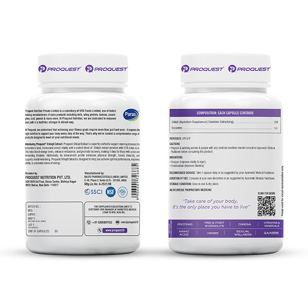 Proquest Shilajit 500mg – 60 Capsules for Energy & Stamina